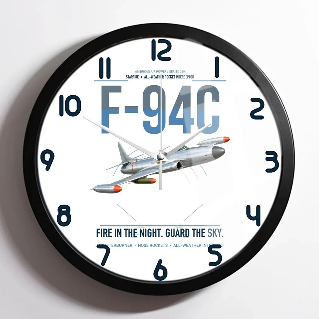 F-94C Starfire design on white framed wall clock