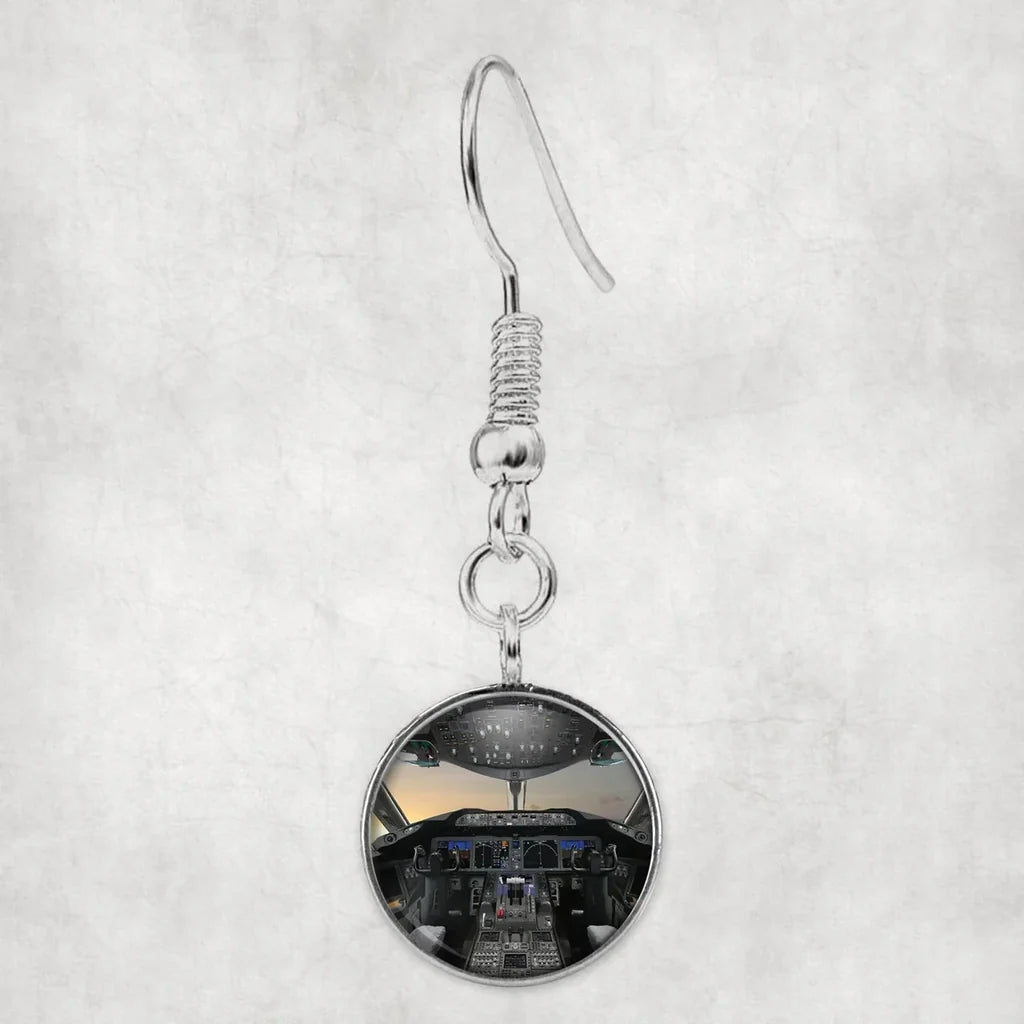 Boeing 787 Cockpit aviation-themed earrings, polished hypoallergenic alloy.