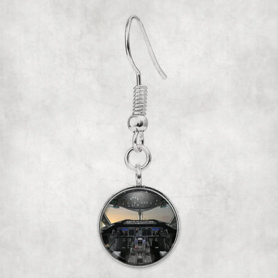 Boeing 787 Cockpit aviation-themed earrings, polished hypoallergenic alloy.