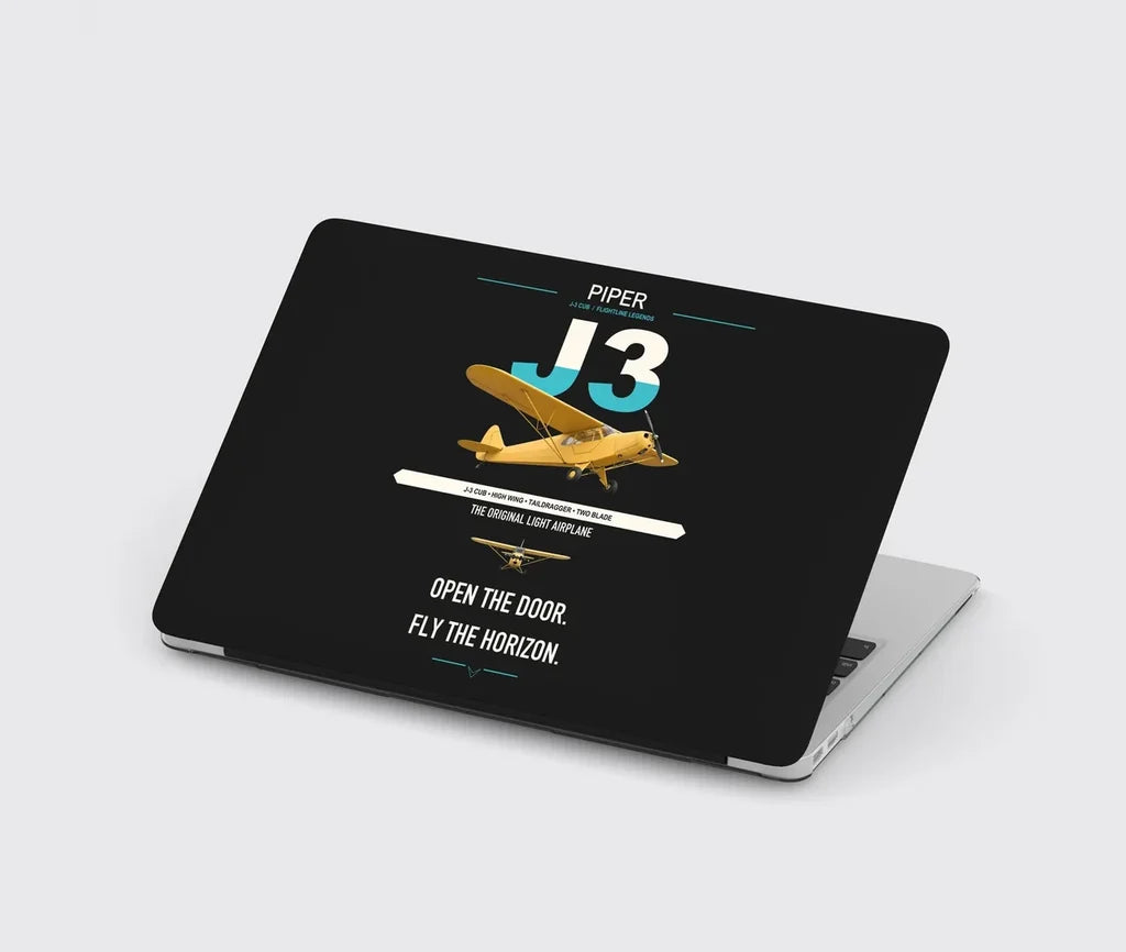 Piper J-3 Cub design on black MacBook case