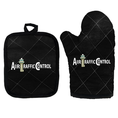 Air Traffic Control Kitchen Glove & Holder aviation design on durable fabric with insulated lining kitchen glove holder.