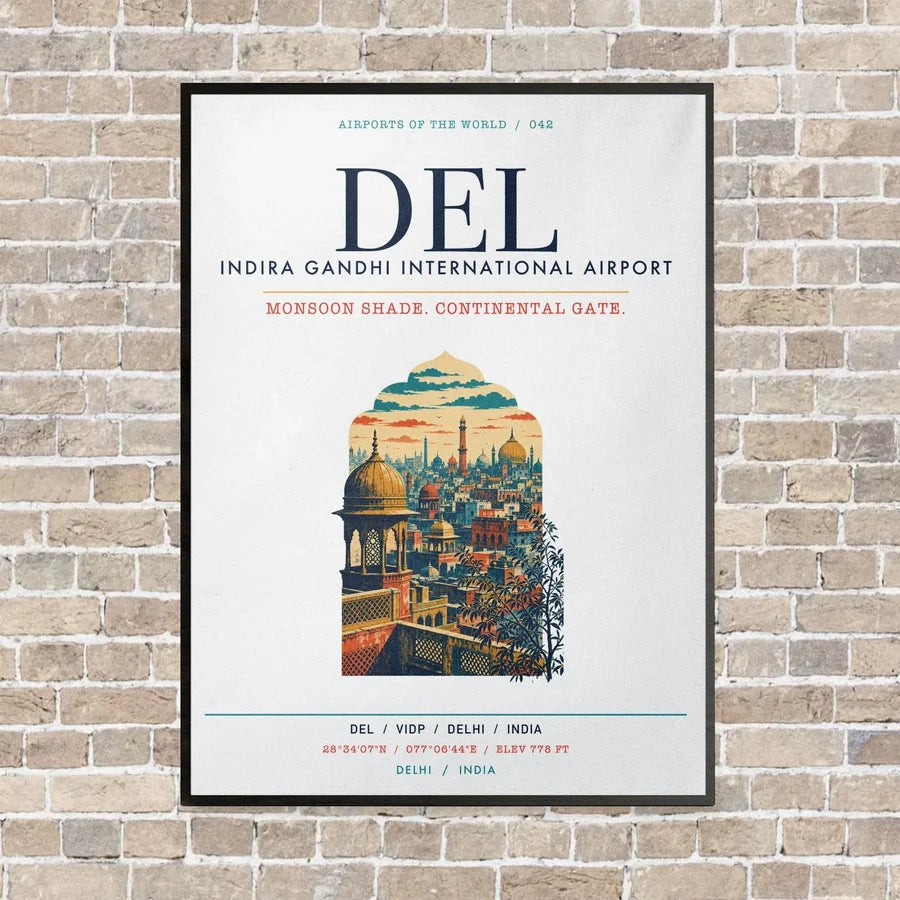 Indira Gandhi International Airport Delhi DEL vertical canvas print - framed - white background