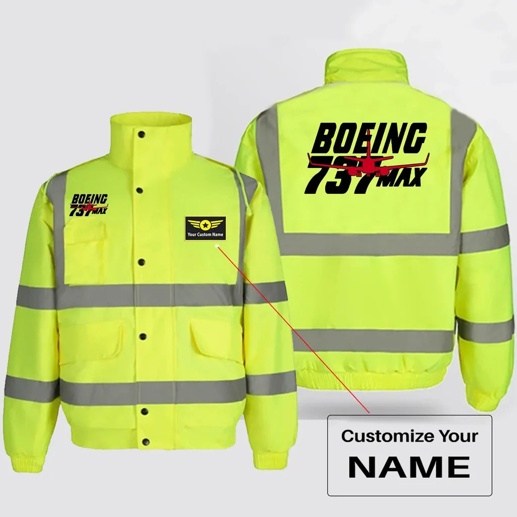 Amazing 737 Max aviation design printed on insulated shell with high-visibility reflective panels reflective winter jacket.