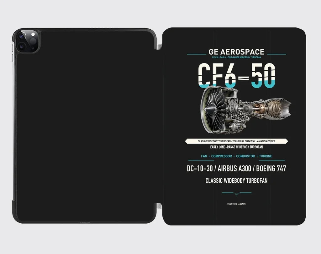 CF6-50 design on black ipad tablet case