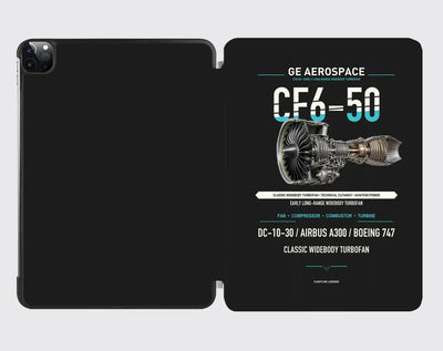 CF6-50 design on black ipad tablet case