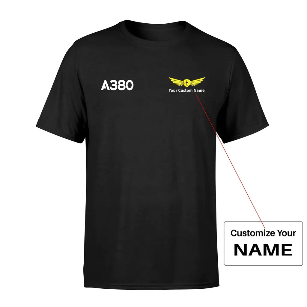 Airbus A380 Flat Text aviation design printed on soft cotton small-logo T-shirt.