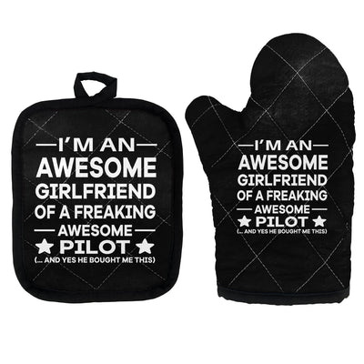I am an Awesome Girlfriend Kitchen Glove & Holder aviation design on durable fabric with insulated lining kitchen glove holder.