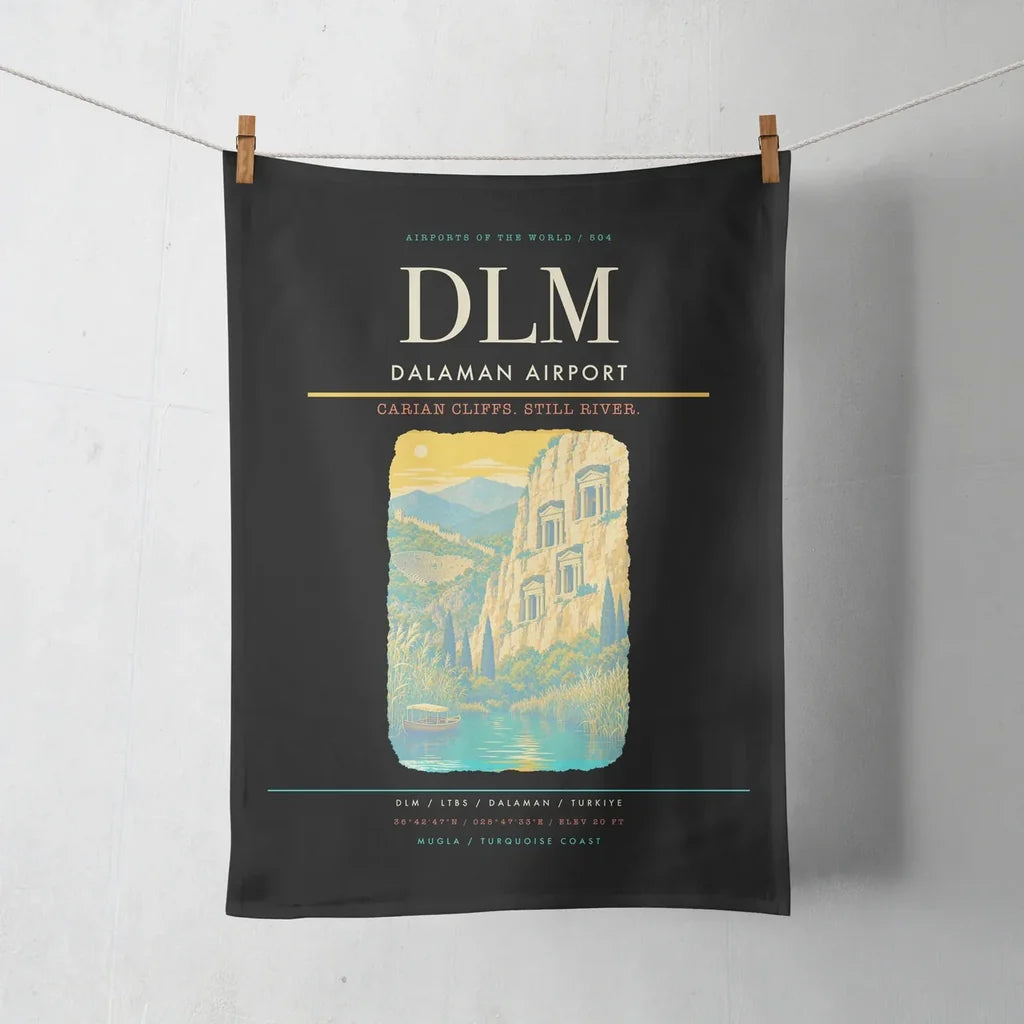 Dalaman Airport (DLM) design on black towel