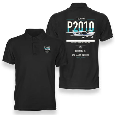 Tecnam P2010 design on black double-side polo t-shirt, double-side print