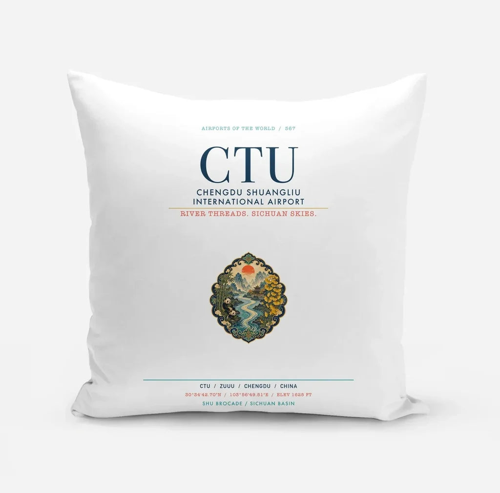Chengdu Shuangliu International Airport (CTU) design on white pillow