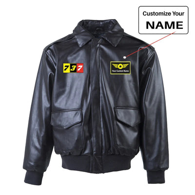 Flat Colourful 737 Leather Bomber Jackets (NO Fur) aviation design printed on genuine leather with quilted lining leather bomber.