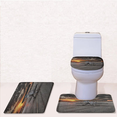 Beautiful Show Airplane Toilet Seat Cover Three-piece aviation print on soft fabric toilet seat cover set.