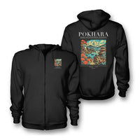 Thumbnail for POKHARA - Poster - Zipped Hoodie - Black