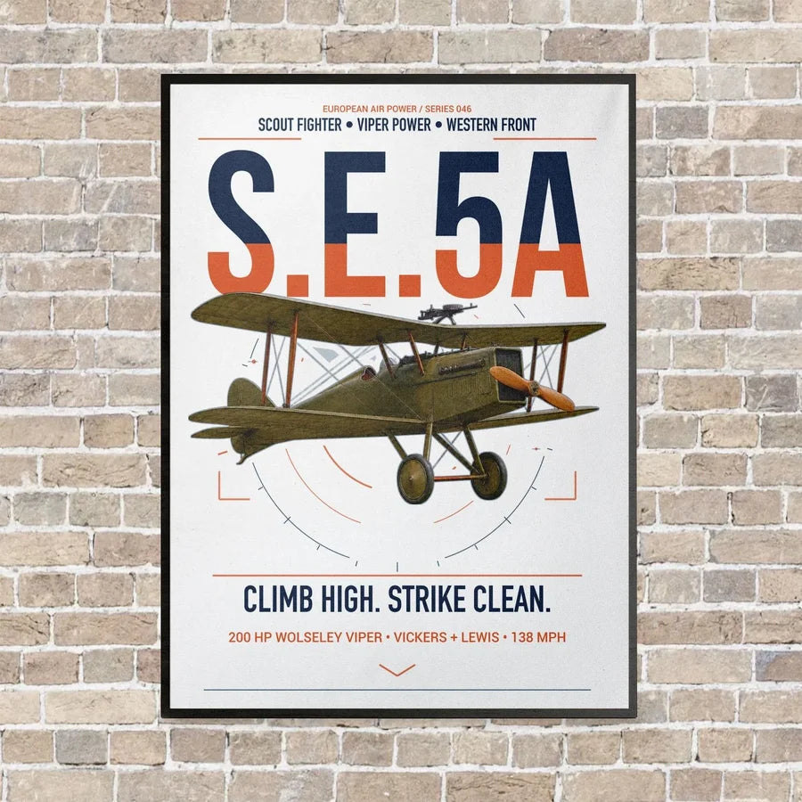 Royal Aircraft Factory S.E.5a vertical canvas print - framed - white background