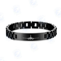 Thumbnail for McDonnell Douglas MD-11 Silhouette Plane aviation chain bracelet, stainless steel body with engraved detail.