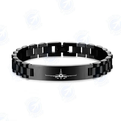 McDonnell Douglas MD-11 Silhouette Plane aviation chain bracelet, stainless steel body with engraved detail.