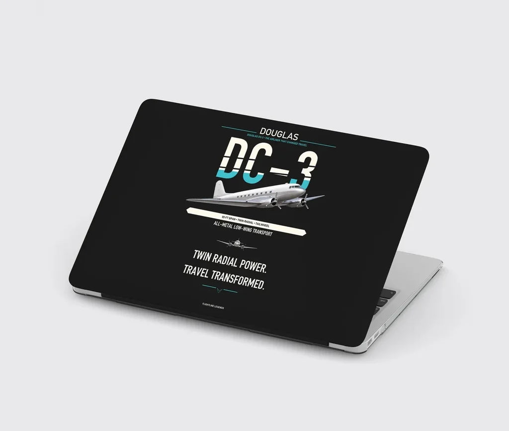 Douglas DC-3 design on black MacBook case