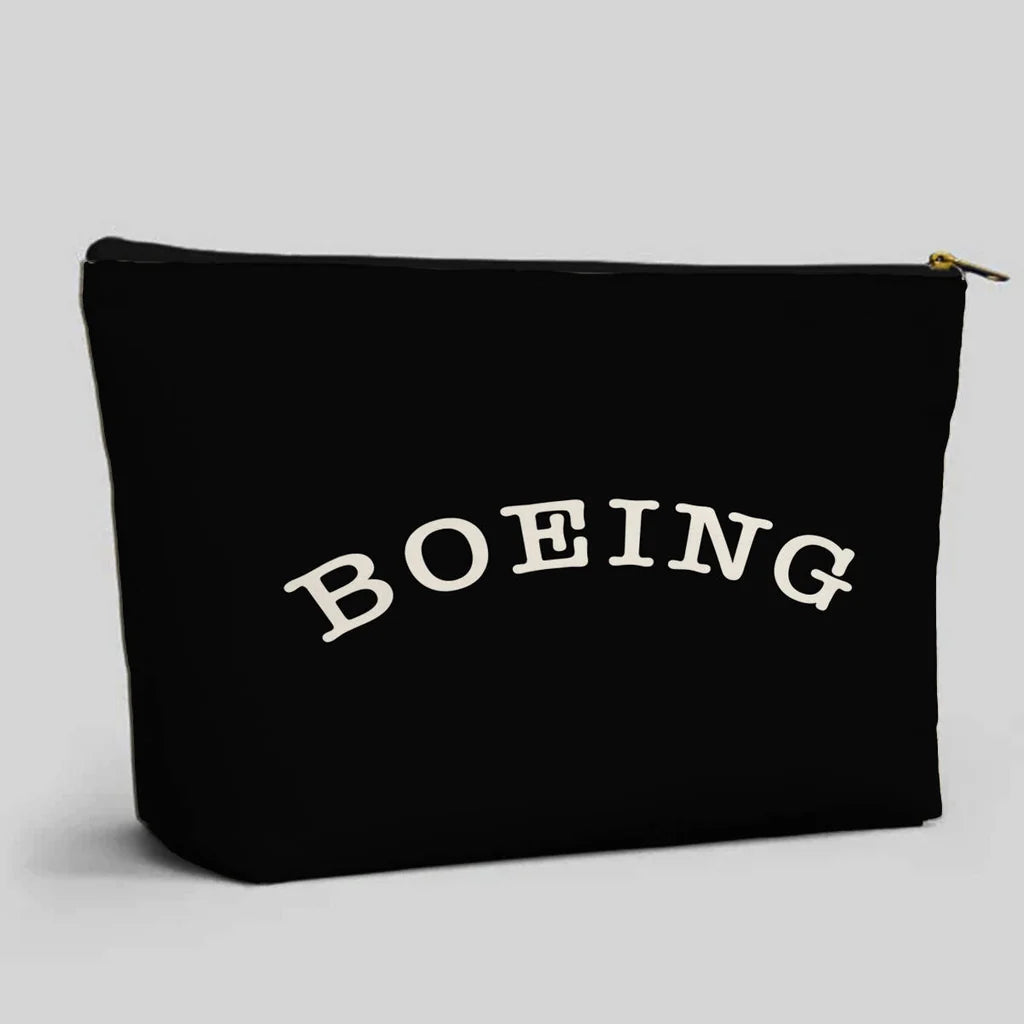 Special BOEING Text aviation design zipper pouch, durable polyester construction.