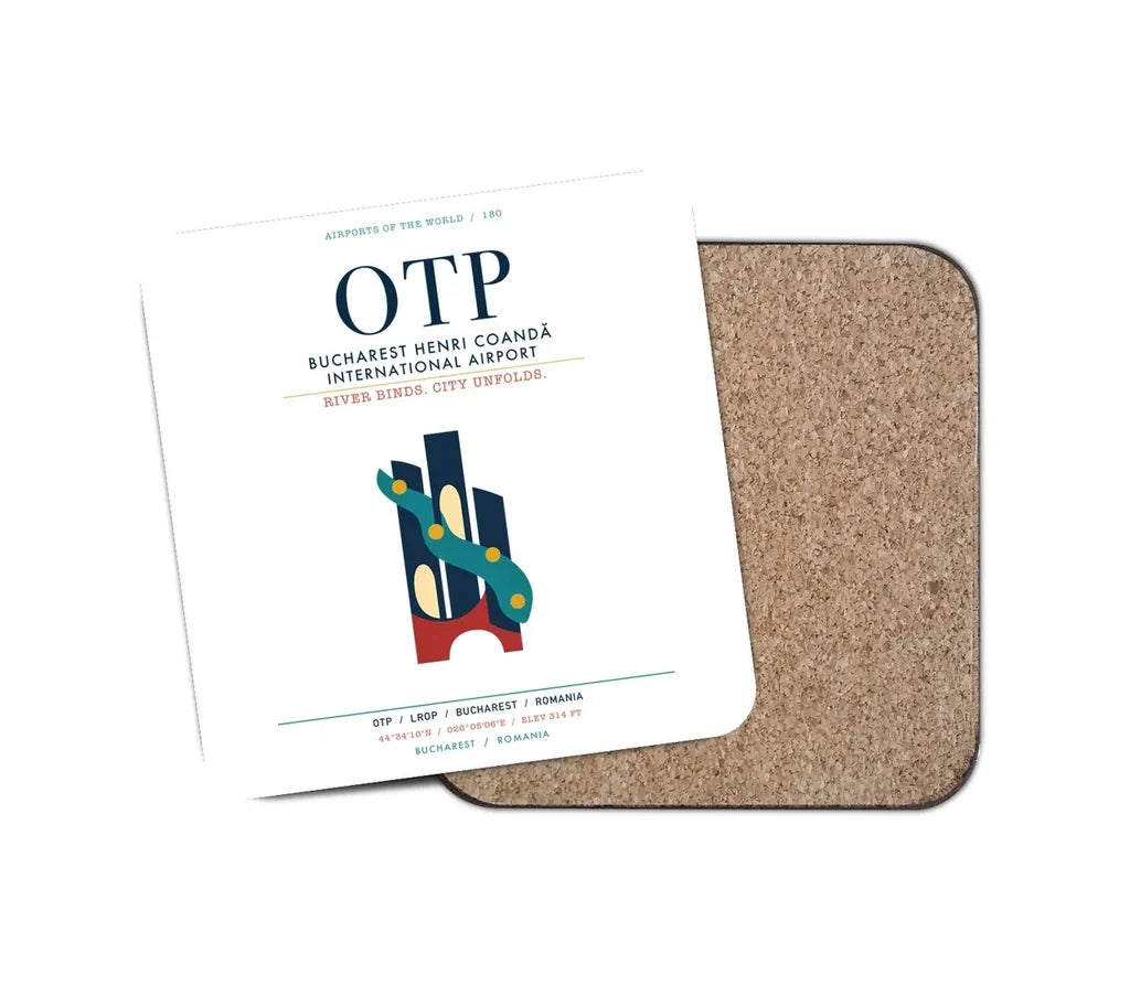 Bucharest Henri Coandă International Airport (OTP) design on white 1 piece coaster