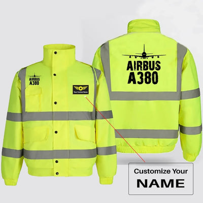 Airbus A380 & Plane aviation design printed on insulated shell with high-visibility reflective panels reflective winter jacket.