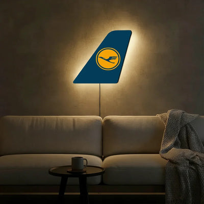 Lufthansa Airlines aviation design on durable metal with LED aircraft tail wall art.