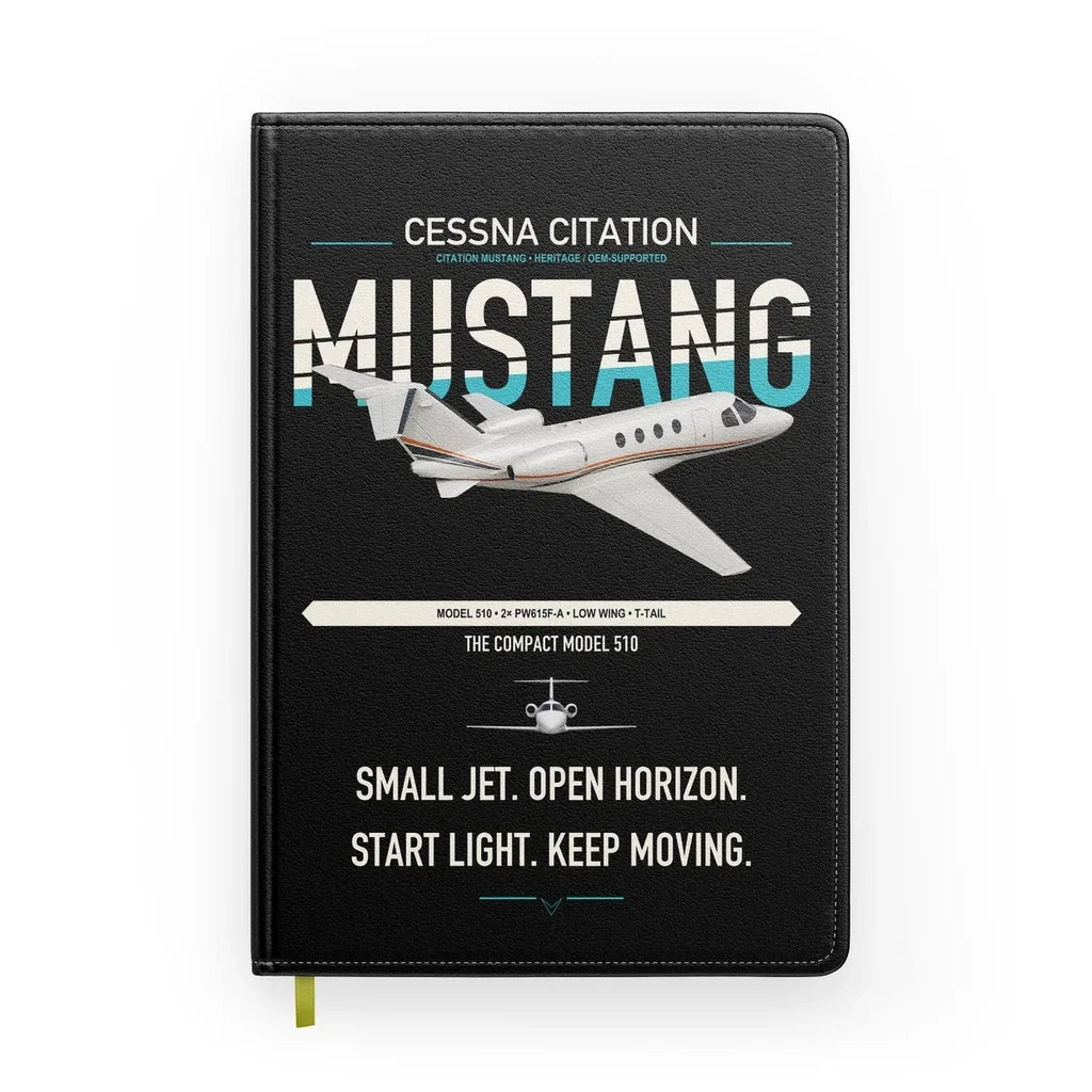 Cessna Citation Mustang design on black notebook