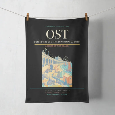 Ostend-Bruges International Airport (OST) design on black towel