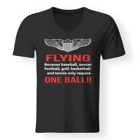 Thumbnail for Flying One Ball aviation design printed on soft cotton V-neck T-shirt.