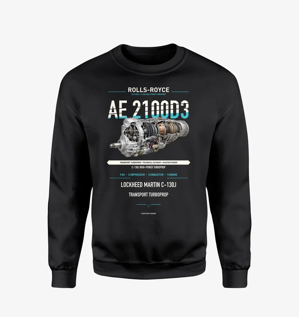 AE 2100D3 design on black sweatshirt