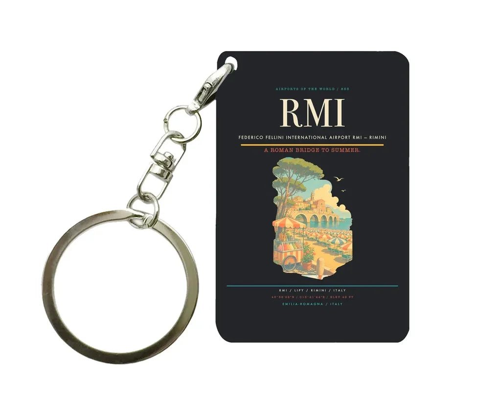 Federico Fellini International Airport (RMI) design on black key chain