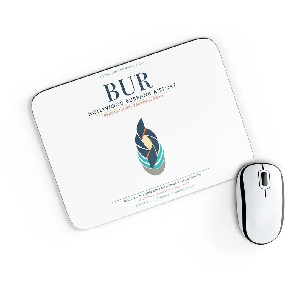 Hollywood Burbank Airport (BUR) design on white rectangle mouse pad