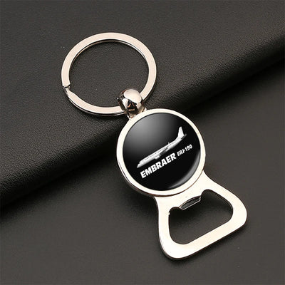 The Embraer ERJ-190 Bottle Opener aviation design on bottle-opener key chain, durable metal alloy with built-in opener.