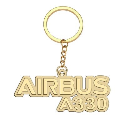 Airbus A330 & Text aviation hollow key chain in polished alloy.