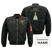 Thumbnail for Rabah Bitat Airport (AAE) design on black bomber jacket with custom name patch