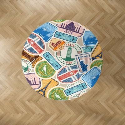 Travel Stickers Carpet & Floor Mats (Round) aviation design on durable carpet pile with non-slip backing round carpet floor mats.