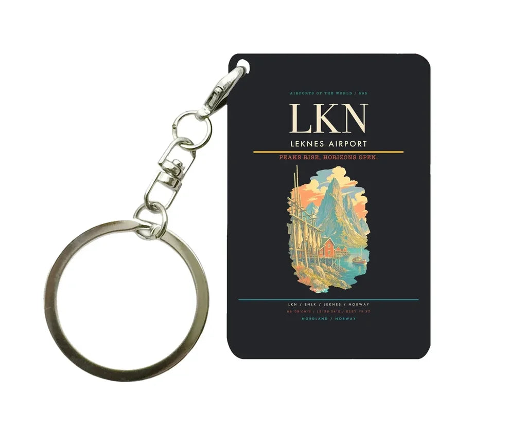 Leknes Airport (LKN) design on black key chain