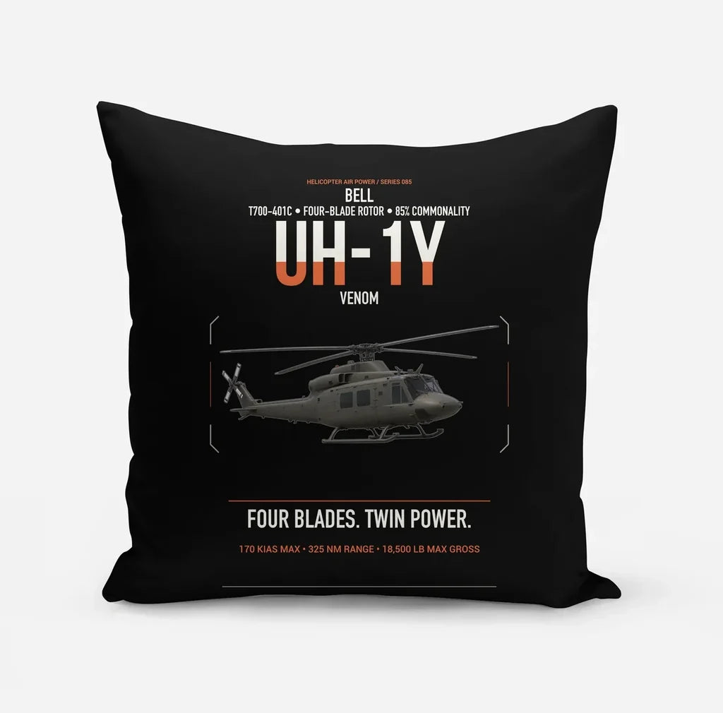 Bell UH-1Y Venom design on black pillow