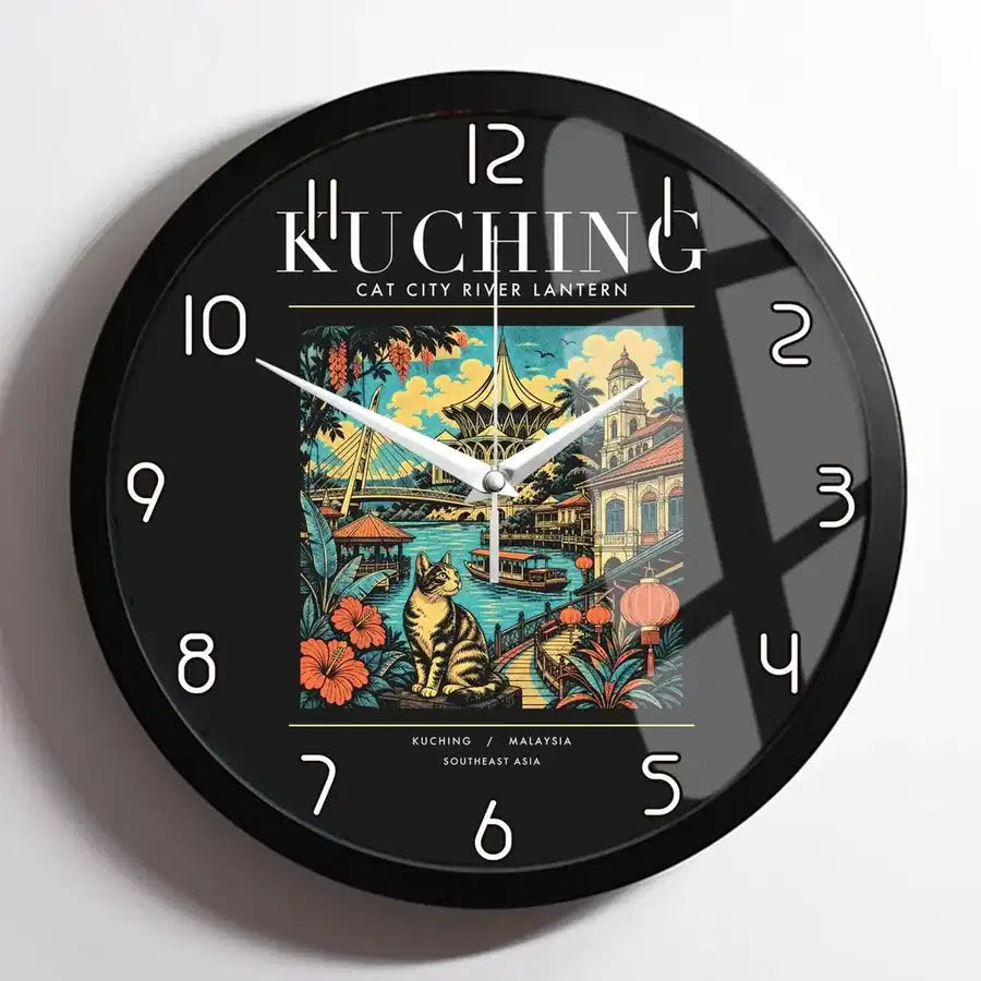 KUCHING - Poster - Wall Clock Framed - Black