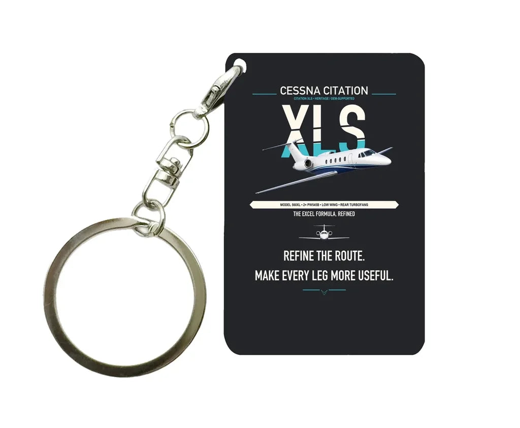 Cessna Citation XLS design on black designed key chain, double-side print