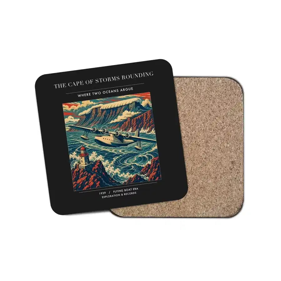 The Cape Of Storms Rounding - Designed Coasters design on black 1-piece