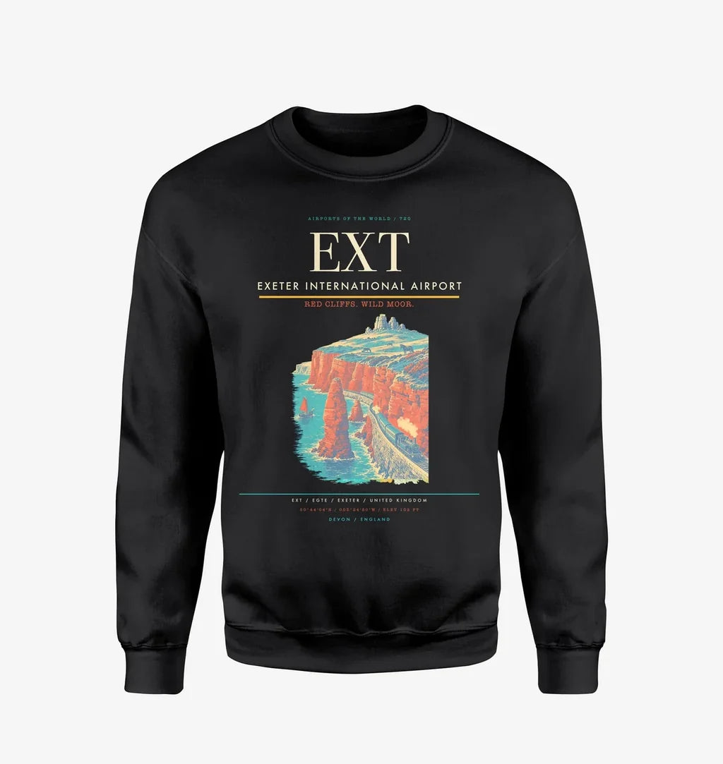Exeter International Airport (EXT) design on black sweatshirt