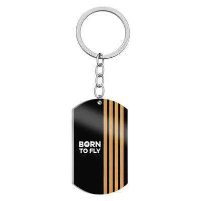 Side view of Born To Fly & Pilot Epaulettes (4 Lines) Stainless Steel Key Chains (Double Side) aviation double-side stainless.