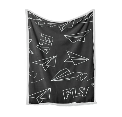 Paper Airplane & Fly-Gray Bed Blankets & aviation print on soft fleece blanket.