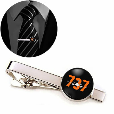 Side view of Boeing 737 aviation tie clip in stainless steel, polished finish.