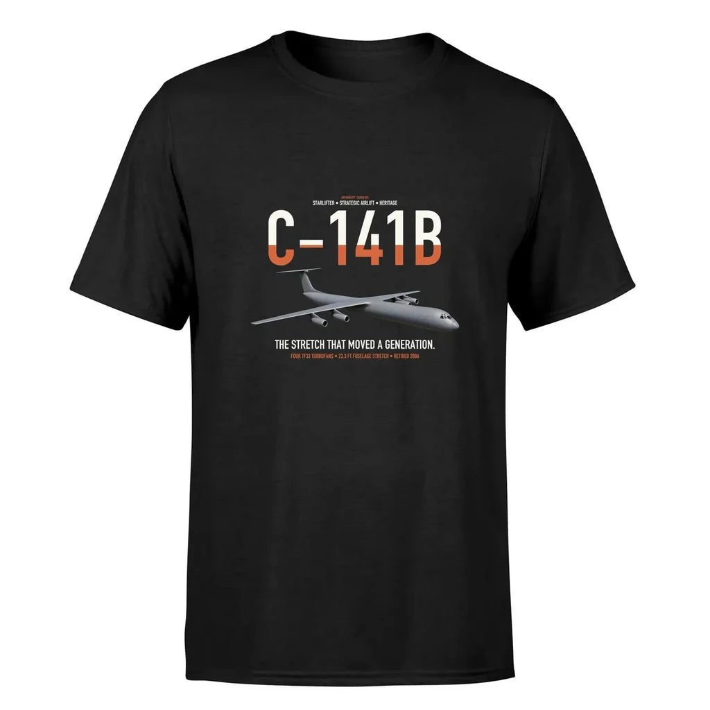 C-141B Starlifter design on black double-side t-shirt, single-side print
