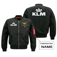 Thumbnail for KLM Royal Dutch Airlines aviation design with custom name embroidered on black bomber jacket