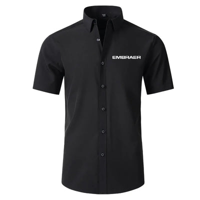 Embraer & Text Short Sleeve aviation design printed on soft cotton 2D-printed shirt.