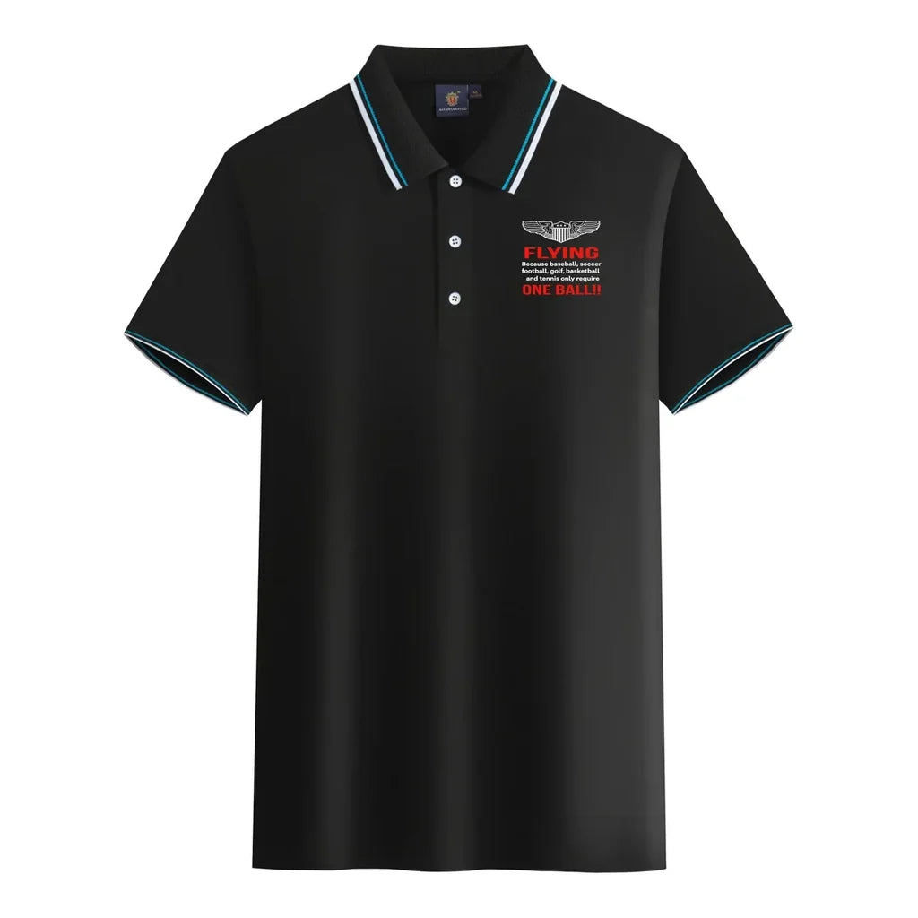 Flying One Ball aviation design printed on soft cotton stylish polo shirt.