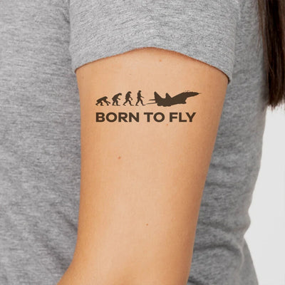 Born To Fly aviation temporary tattoo in skin-safe adhesive paper.