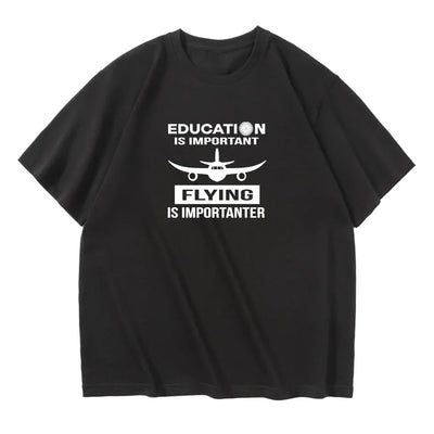 Flying is Importanter aviation design printed on soft cotton relax-fit T-shirt.